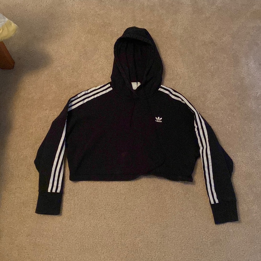 Black Cropped Adidas Hoodie - S